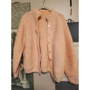 Handmade vintage knit crochet orange sweater button cardigan free size